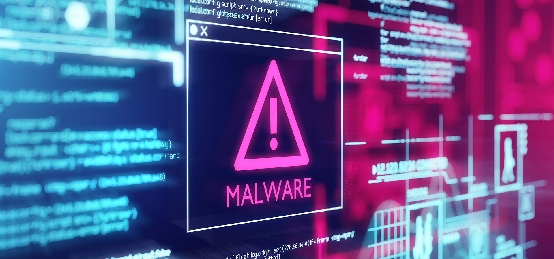 Abstract cybersecurity malware illustration for the Kimwolf v7 report